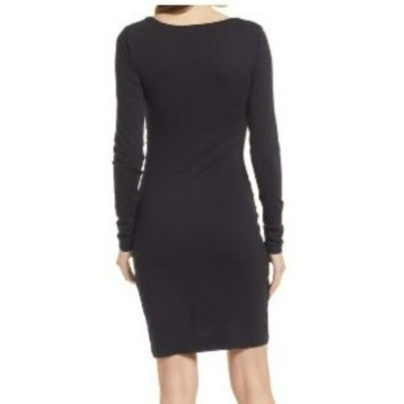 Treasure & Bond Ruched Side Long Sleeve Dress Black XL - Picture 2 of 5